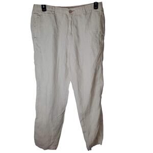 Tommy Bahama Relax Linen Pants Mens L (33x32) Drawstring Tan/White Stripe Resort